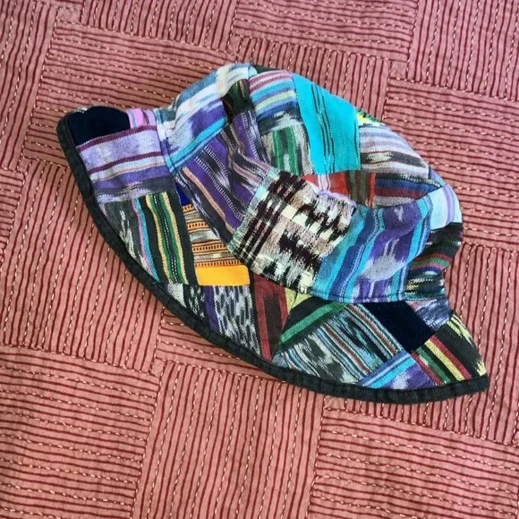 Guatemalan cotton boho Colorful Patchwork Bucket Hat adult med- large - Picture 1 of 8